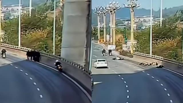 四川摩托车骑士酒驾高速撞行人 导致一死五伤