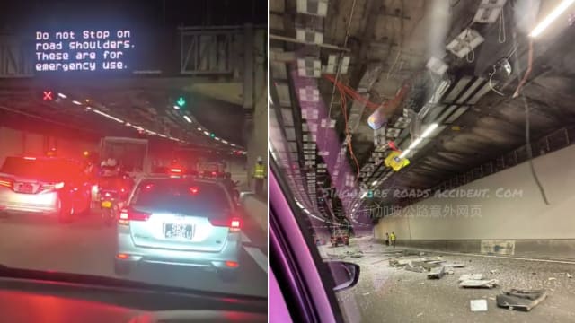 中央快速公路隧道天花板掉落 部分路段一度无法通车