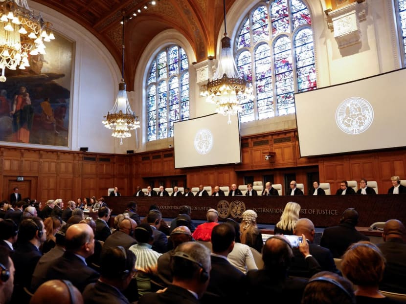 Judges at the International Court of Justice rule on emergency measures against Israel following accusations by South Africa that the Israeli military operation in Gaza is a state-led genocide, in The Hague, Netherlands on Jan 26, 2024. Judges at the International Court of Justice rule on emergency measures against Israel following accusations by South Africa that the Israeli military operation in Gaza is a state-led genocide, in The Hague, Netherlands on Jan 26, 2024.