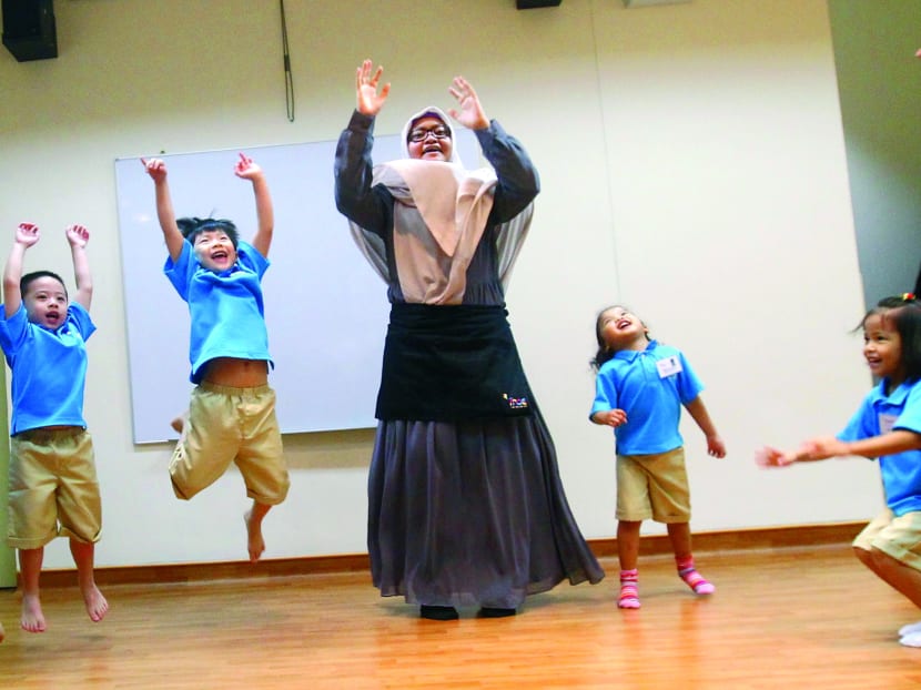 The MOE-run kindergartens feature more play and outdoor activities. Today file photo