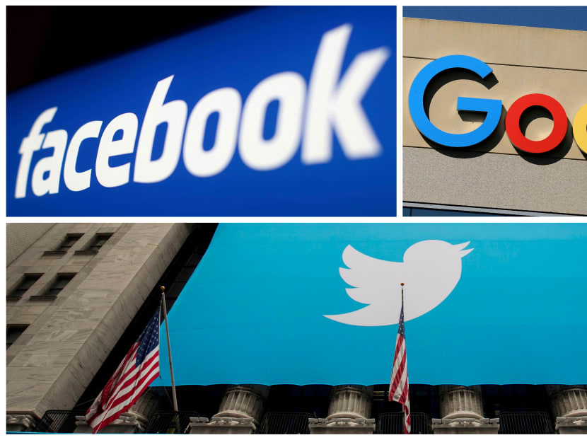 Facebook, Google and Twitter logos are seen in this combination photo from Reuters files.