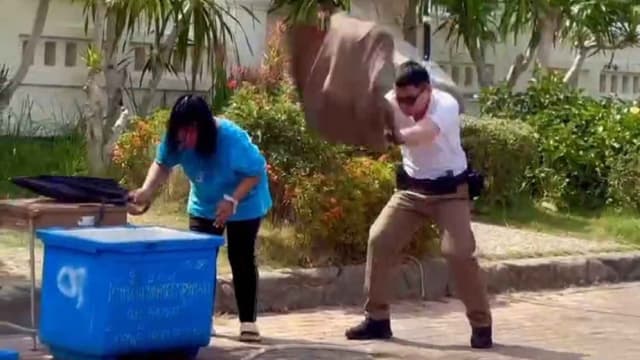 女子在泰国著名佛寺遭蜂群攻击 警员见义勇为驱赶蜂群救人