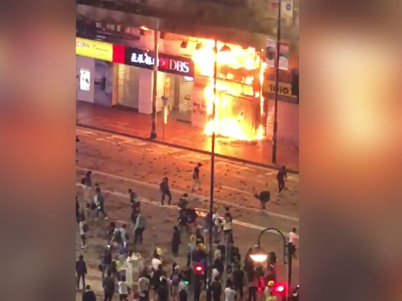 DBS said that a shop unit that went up in flames in Hong Kong was not the bank's outlet.