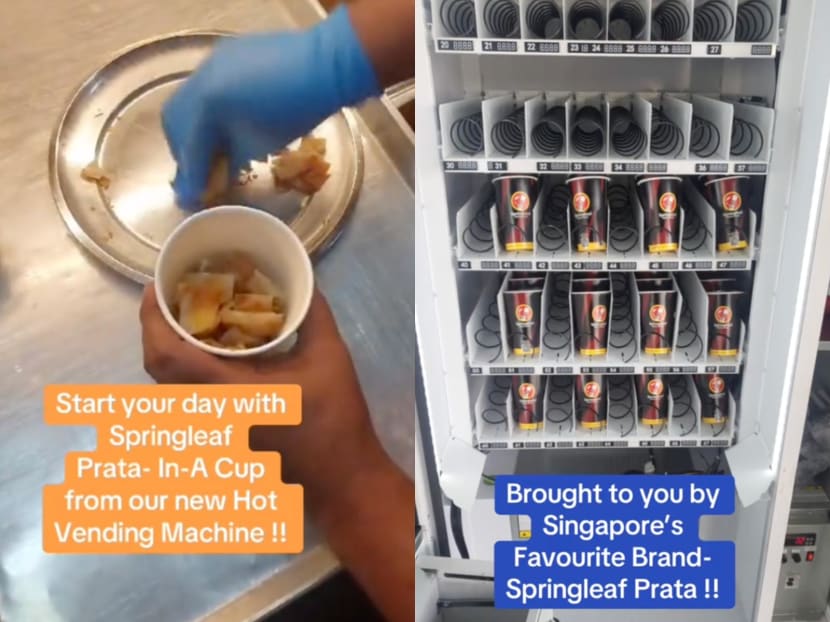 This vending machine serves hot plain or egg prata with curry from Springleaf Prata Place This vending machine serves hot plain or egg prata with curry from Springleaf Prata Place