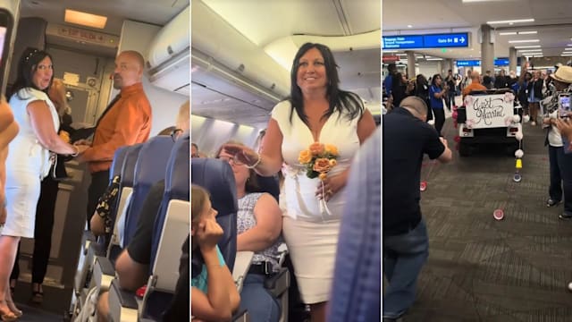 美国情侣飞机上结婚 走道封锁乘客无法上厕所