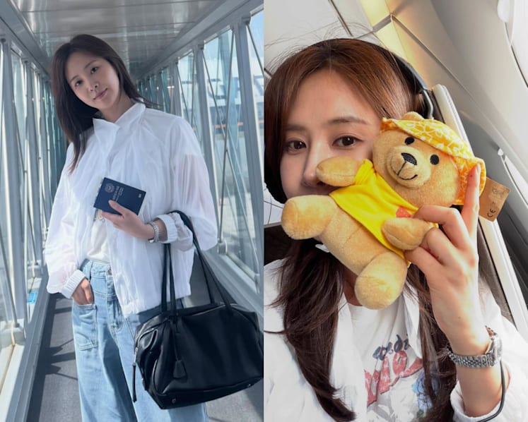 Girls' Generation member Yuri currently in Singapore, received new Beary plushie on Singapore Airlines flight
