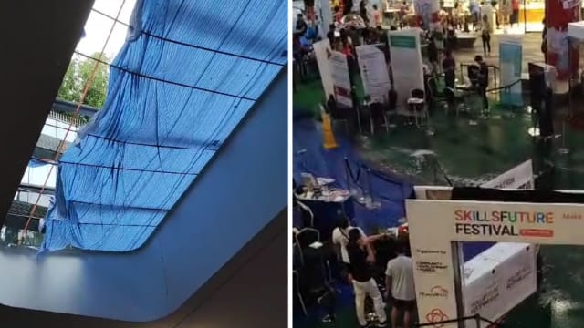 海军部村庄顶棚坍塌 雨水倾泻似瀑布