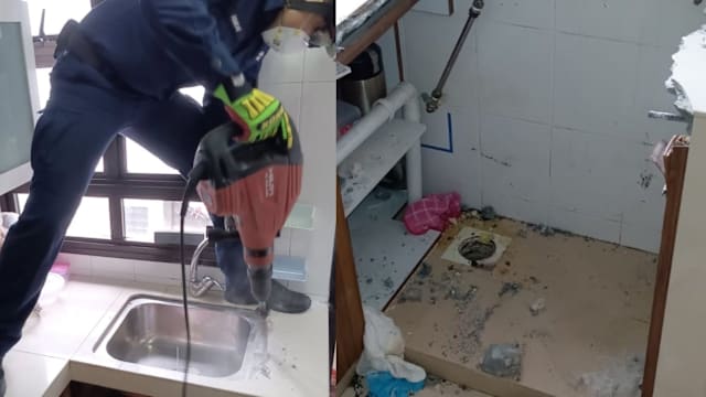 男子手臂卡厨房排水管 民防部队拆水槽救援