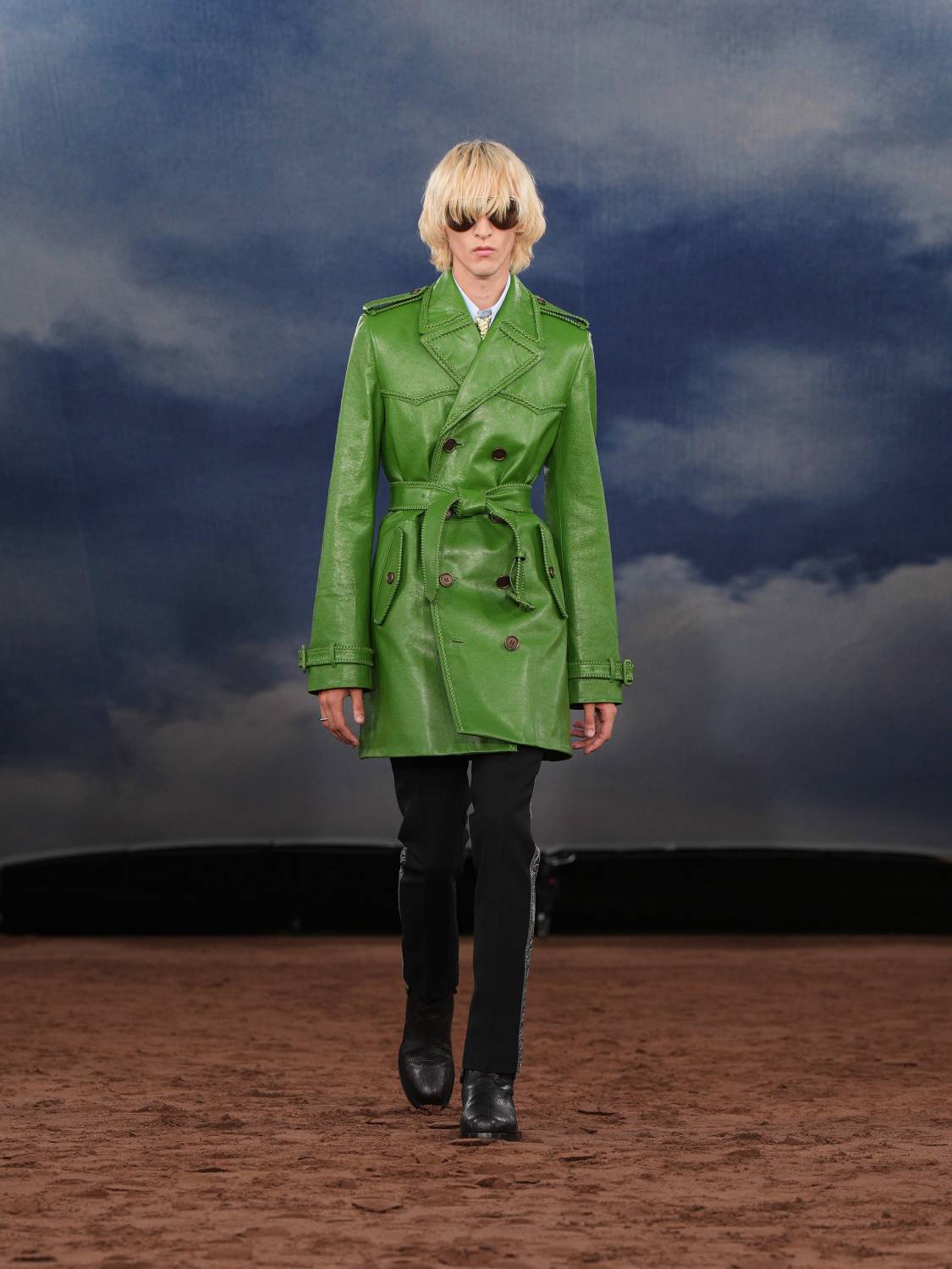 Burberry Summer 2026 green leather trench coat