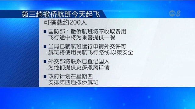 我国第三趟撤侨航班今起飞 可搭载约200人