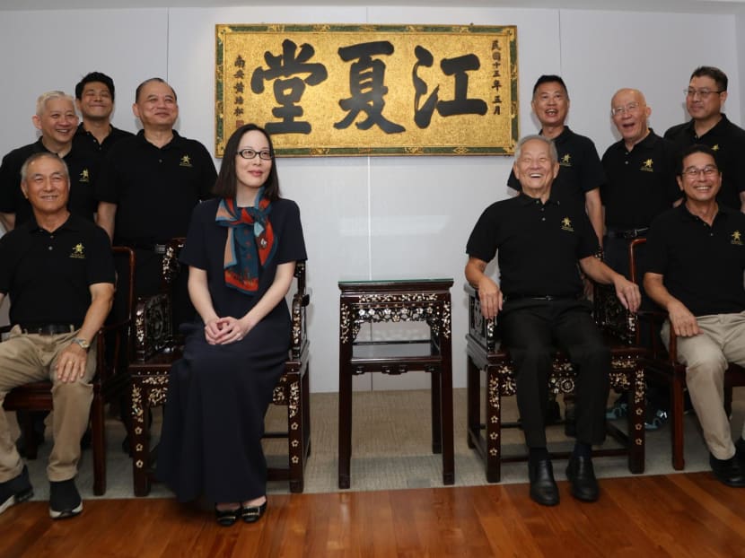 Presidential hopeful Ng Kok Song (seated, second from right) with fiancee Sybil Lau and members of the Huang Clan Association on Aug 13, 2023.