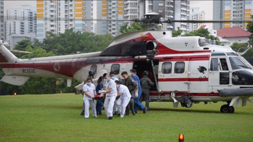 RSAF rescue chopper saves burns victim on tanker ship, then on way back rescues 3 men whose yacht caught fire