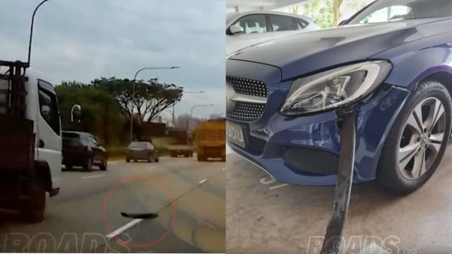 在快速公路上行驶突遭铁杆刺穿车头 司机寻找目击者