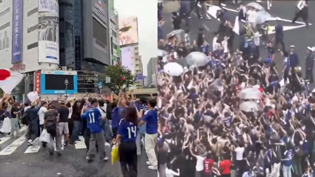 日本战平荷兰 球迷涌上涩谷十字路口疯狂庆祝