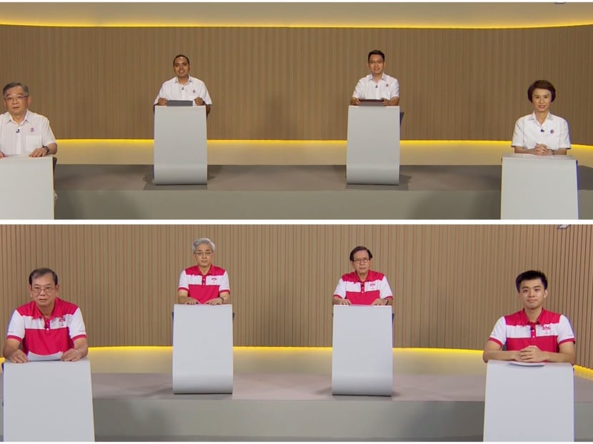 Candidates from the People's Action Party (top) and the Progress Singapore Party (bottom) contesting for four seats in Chua Chu Kang Group Representation Constituency this General Election.