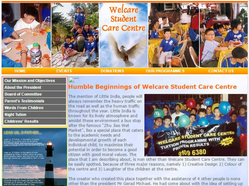 Screengrab of Welcare Student Care Centre's website.
