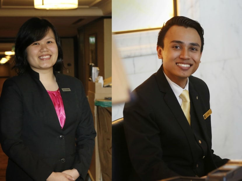 The hotel and services is a thriving industry that offers a wide range of interesting roles. Pictured are Ms Thoi Yu Ying, Assistant Housekeeper, Royal Plaza on Scotts (left) and Mr Fazree Abdul Rahman, Guest Service Officer, Shangri-La Hotel Singapore. Photos: Raj Nadarajan/ TODAY The hotel and services is a thriving industry that offers a wide range of interesting roles. Pictured are Ms Thoi Yu Ying, Assistant Housekeeper, Royal Plaza on Scotts (left) and Mr Fazree Abdul Rahman, Guest Service Officer, Shangri-La Hotel Singapore. Photos: Raj Nadarajan/ TODAY