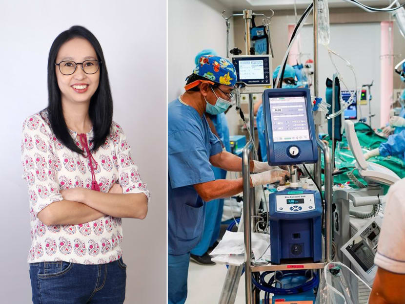 Doctors providing extracorporeal membrane oxygenation therapy on a patient. Madam Lee Sock Lee (left), who was infected with Covid-19, had to undergo such a treatment.