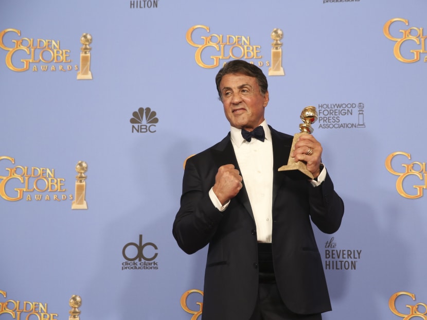 Sylvester Stallone with his award during the 73rd annual Golden Globe Awards. Photo: New York Times