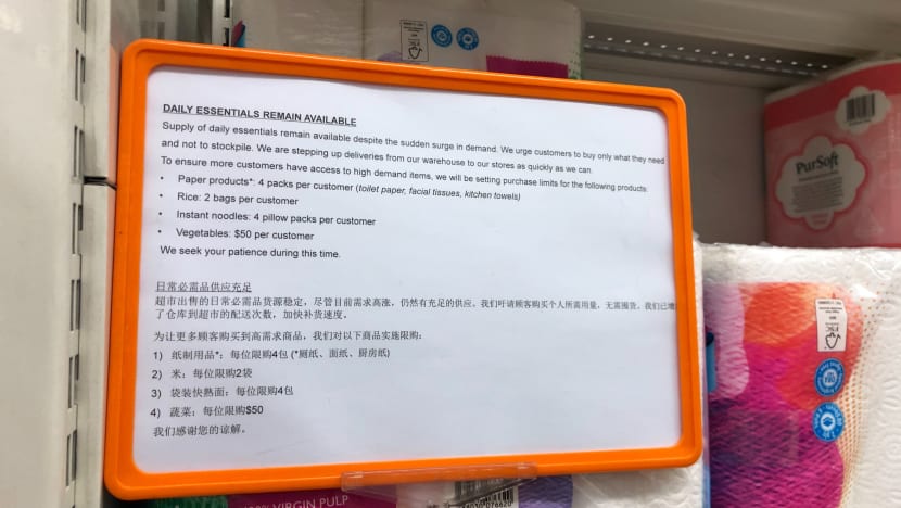 FairPrice limits purchase of items such as toilet paper, rice after panic buying following raising of coronavirus alert