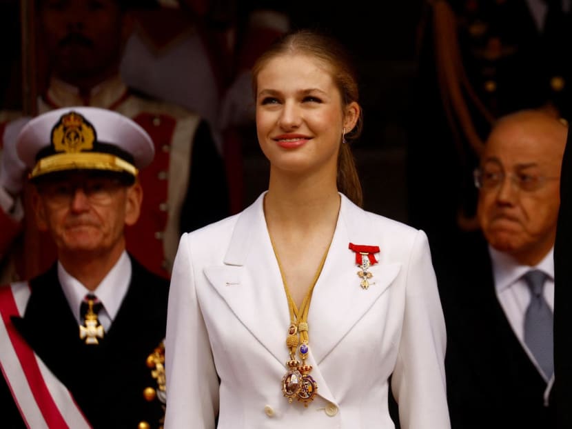 Spain's Princess Leonor smiles after her swearing an oath to the constitution during a ceremony at Parliament in Madrid, Spain on Oct 31, 2023. Spain's Princess Leonor smiles after her swearing an oath to the constitution during a ceremony at Parliament in Madrid, Spain on Oct 31, 2023.