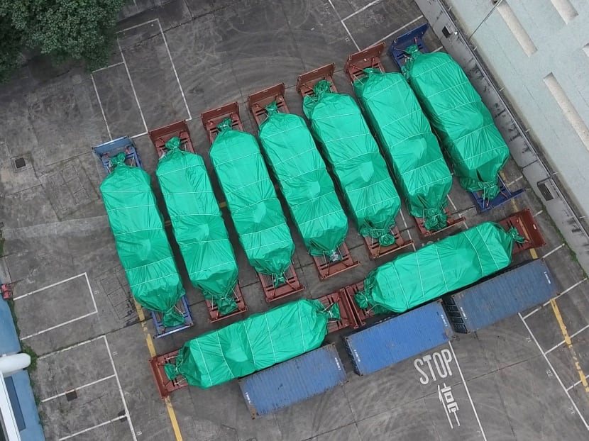 Nine eight-wheeled Singapore-made Terrex infantry carrier vehicles are detained at a container terminal in Hong Kong. Source: FactWire News Agency