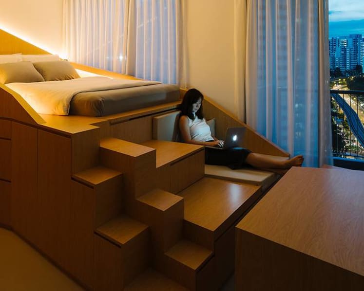 A 460 sq ft studio apartment with a literal out-of-the-box space-saving design