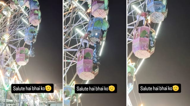 印度女摔出摩天轮悬挂九米高空 男子徒手救援获赞
