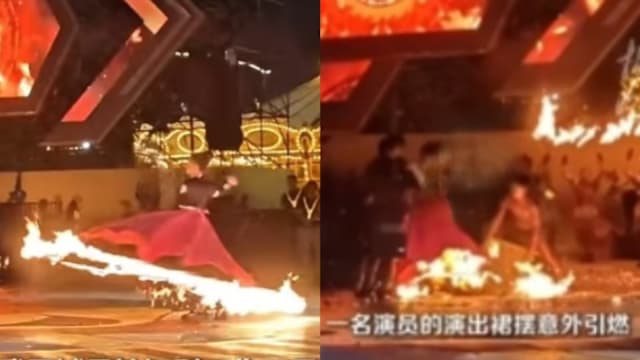 中国网红节目“火裙舞”徐州表演出意外 女演员被烧伤
