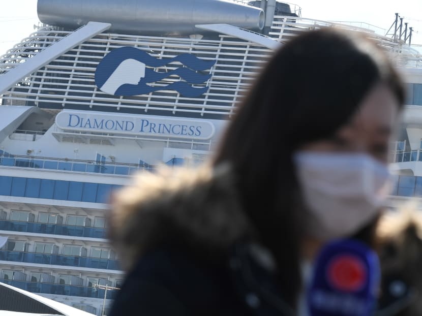 The Diamond Princess cruise ship is seen at Daikoku pier cruise terminal in Yokohama on Feb 21, 2020.