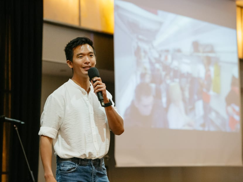 Mr Jonathan Neo (pictured) was filmed in a video showing him performing worship songs while mid-flight, sparking an online controversy.