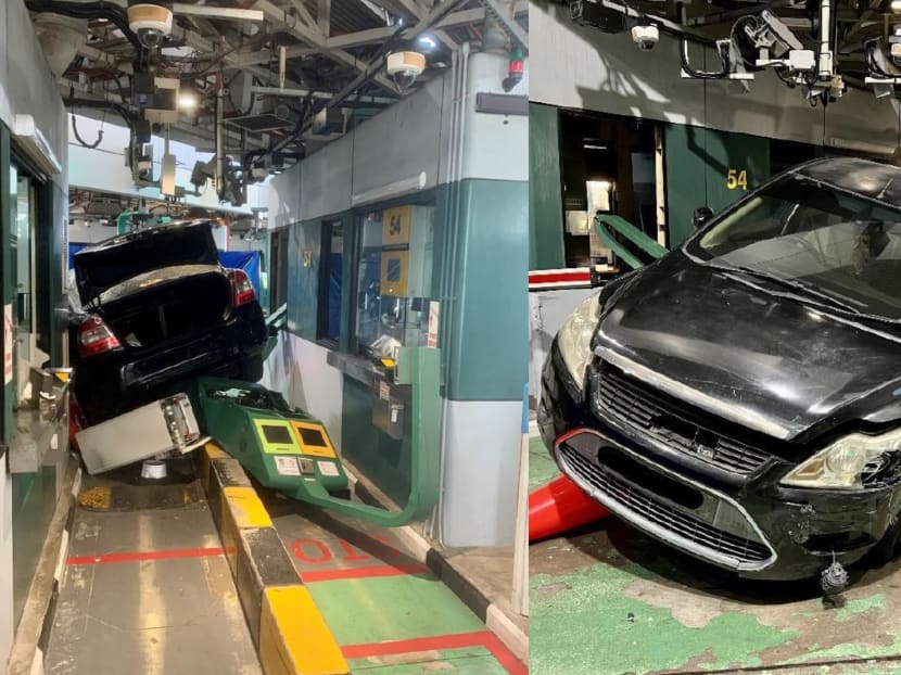 The scene at Tuas Checkpoint after a driver reportedly refused to stop for immigration clearance on April 8, 2022. 