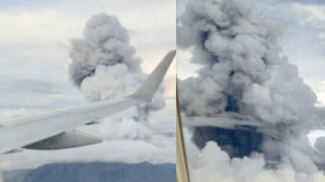 日本九州樱岛火山喷发 客机乘客拍下浓浓烟雾