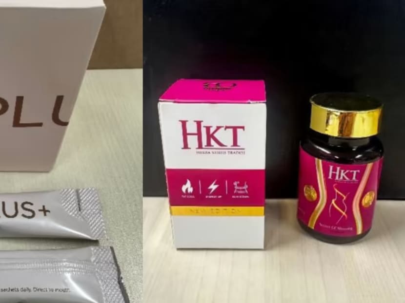 The Health Sciences Authority has warned the public not to purchase or consume ENRU plus+ (Left) and HKT Herba Kurus Tradisi. The Health Sciences Authority has warned the public not to purchase or consume ENRU plus+ (Left) and HKT Herba Kurus Tradisi.