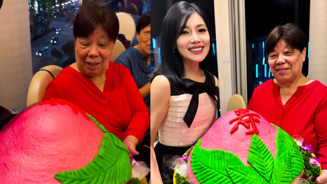 欧菁仙为母亲生日献上超大寿桃，内藏“富裕至可报税”惊喜
