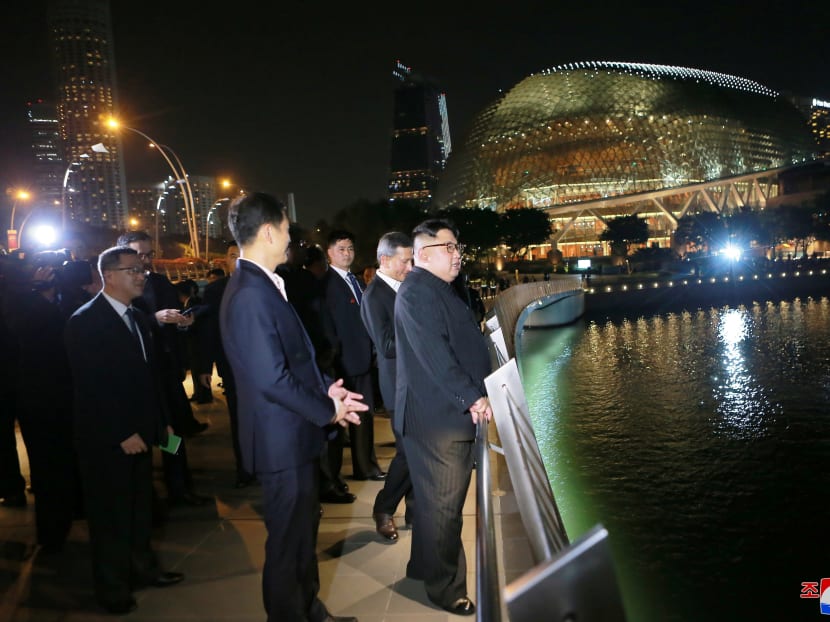 North Korean leader Kim Jong-un touring the Jubilee Bridge in Singapore on June 11, 2018.