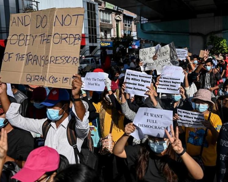 Tens of thousands protest in Myanmar against military coup