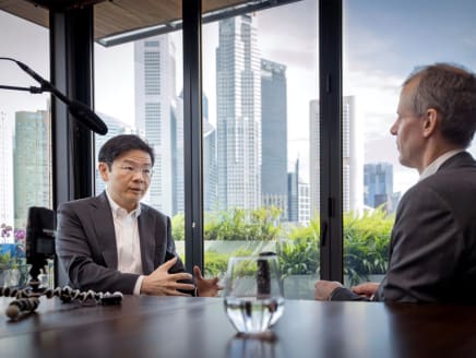 Deputy Prime Minister Lawrence Wong during an interview with The Economist on May 6, 2024.