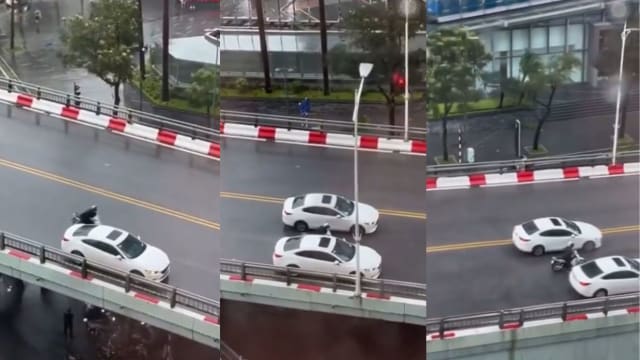 超强台风让摩托车寸步难行 车辆护航获网赞