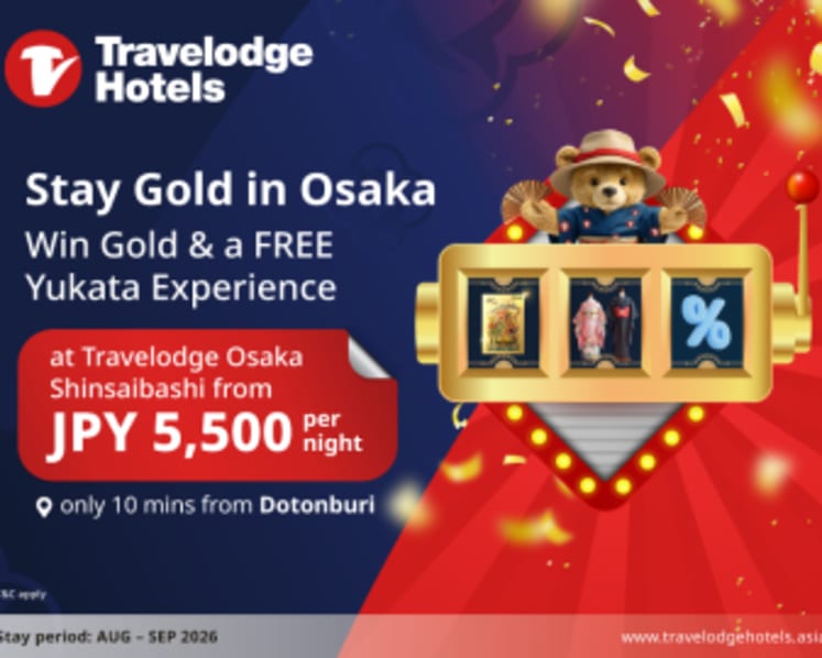 Travelodge Osaka Shinsaibashi Debuts with Rates from 5,500 Yen and a Chance to Win Gold Bar