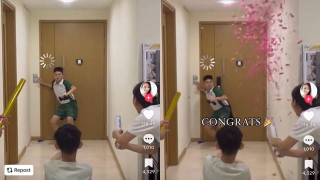 撒五彩纸屑庆儿子完成小六会考 母亲：为他骄傲