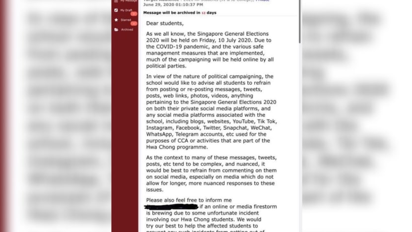 Social media not a suitable platform for students to discuss national issues, says Hwa Chong Institution on GE advisory