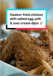 New Alexandra Village hawker stall Dip Fried Chicken offers crispy chook paired with a medley of unique house-made dips — take your pick from Hainanese Chilli, Sour Cream or Salted Egg Yolk! A three-pc set goes for $9.80, with a wedge of lime for a piquant kick plus fries, coleslaw and dip! #8dayseathawker #friedchicken #dip #tiktoksg #fypsg