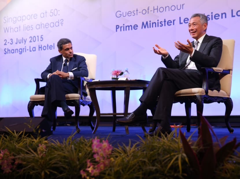 PM Lee Hsien Loong speaking at the opening dinner of the SG50+ Conference moderated by Fareed Zakaria. Photo: Don Wong/TODAY PM Lee Hsien Loong speaking at the opening dinner of the SG50+ Conference moderated by Fareed Zakaria. Photo: Don Wong/TODAY