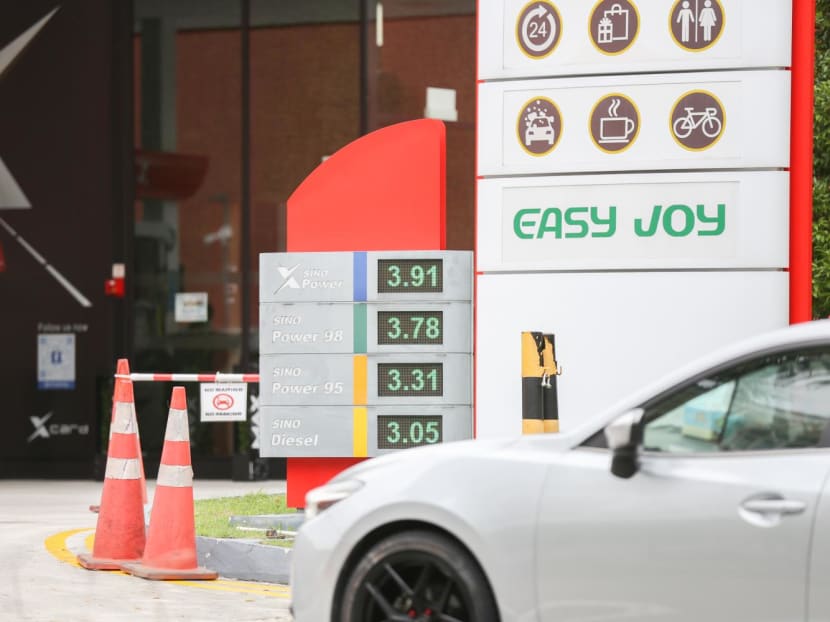 Pump prices at a petrol station in Singapore on June 3, 2022. 