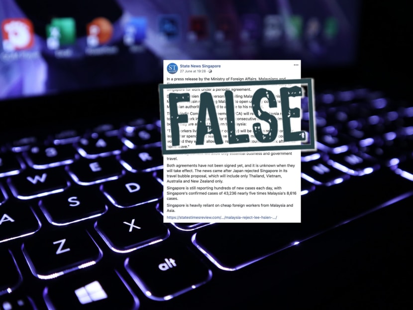 The Pofma office said that State News Singapore had made false statements of fact about cross-border travel arrangements between Singapore and Malaysia in a Facebook post published on June 27.
