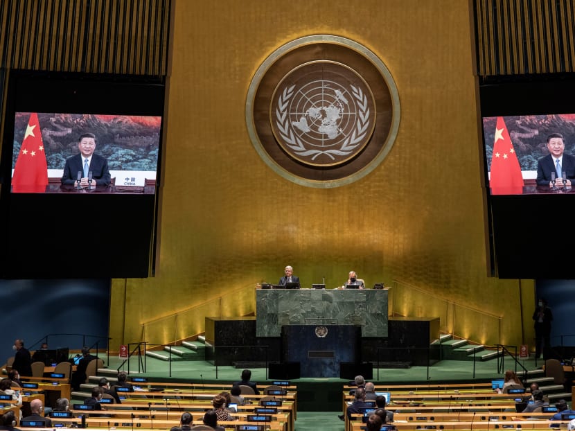 Chinese President Xi Jinping speaks during the 75th annual UN General Assembly, which is being held mostly virtually due to the Covid-19 pandemic in the Manhattan borough of New York City, New York, US, Sept 22, 2020.