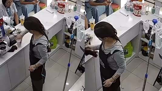 Café Service Staff Seen Still Working Even While Hooked To An IV Drip