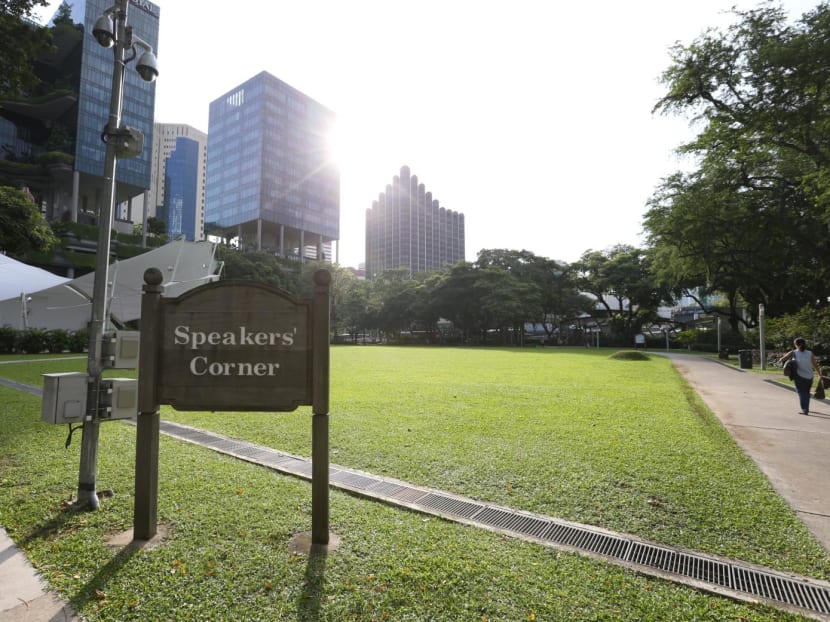 A sign for the Speakers' Corner at Hong Lim Park.