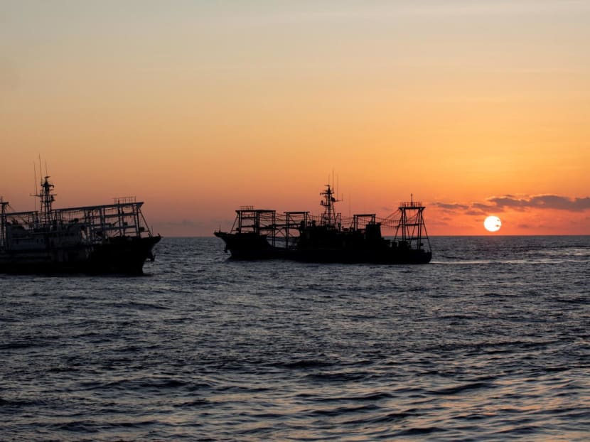 Chinese Maritime Militia vessels are pictured near the Second Thomas Shoal in the South China Sea on March 5, 2024. Chinese Maritime Militia vessels are pictured near the Second Thomas Shoal in the South China Sea on March 5, 2024.